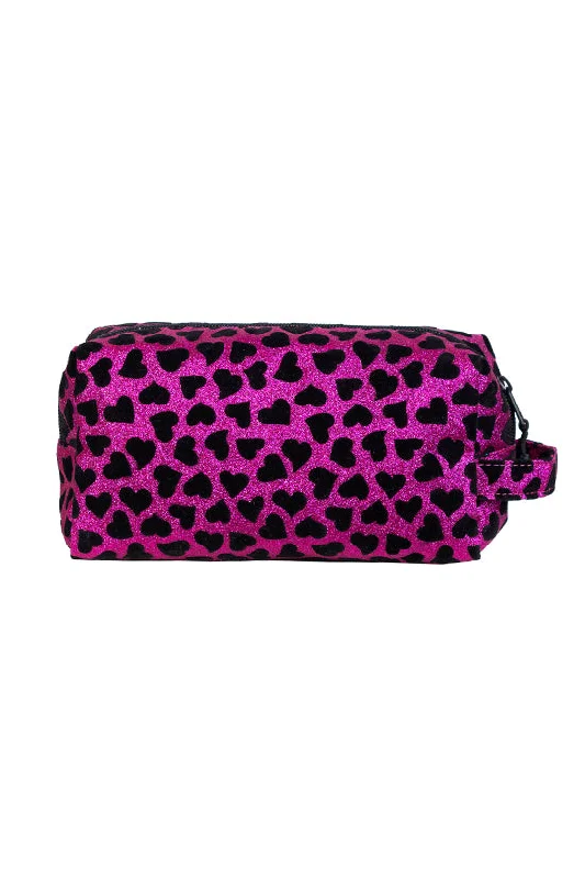 Velvet Sparkle in Fuchsia and Black Rebel Makeup Bag with Black Zipper Trendy Purses With Limited-Time Offers