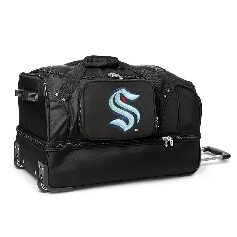 Seattle Kraken 27" Black Rolling Drop Bottom Duffel Elegant Bags, Limited Stock