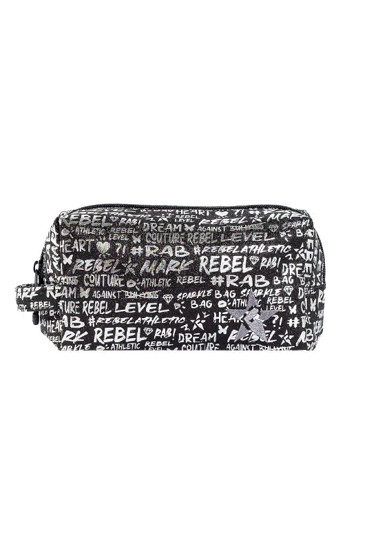 Signature in Black and Silver Rebel Makeup Bag with Black Zipper Timeless Handbags, Flash Sale Signature in Black and Silver Rebel Makeup Bag with Black Zipper Timeless Handbags, Flash Sale