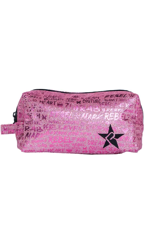 Signature in Pink Rebel Makeup Bag with Black Zipper Carry Elegance For Less