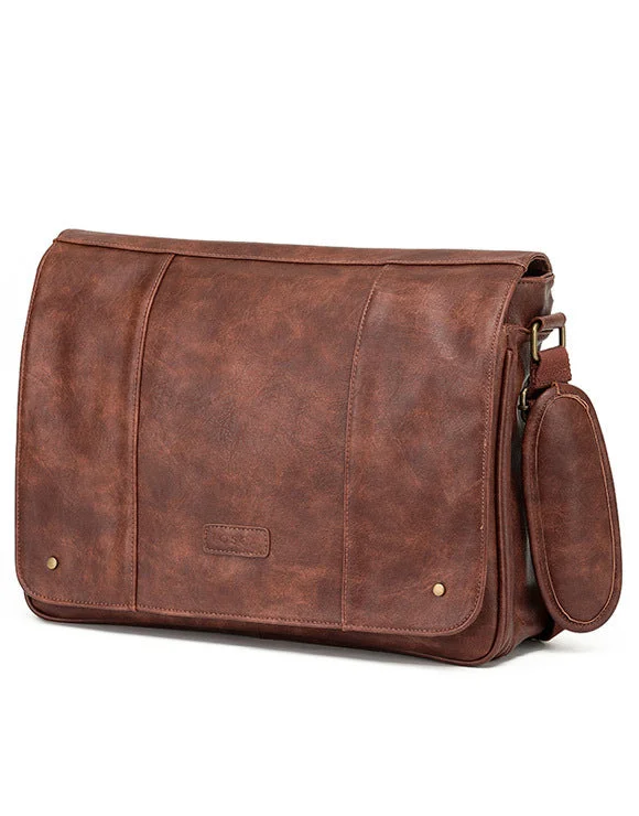 TOSCA- VEGAN LEATHER MESSENGER BAG | BROWN