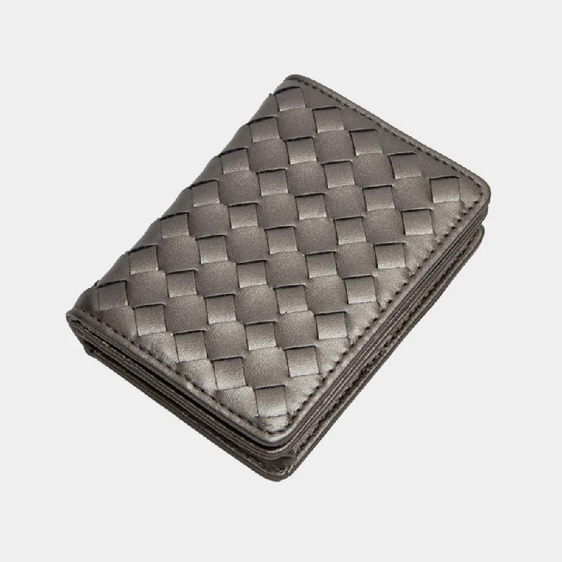 Vegan Leather Basket Weave Card Holder Wallet in Bronze Chic Bags, Shop Now