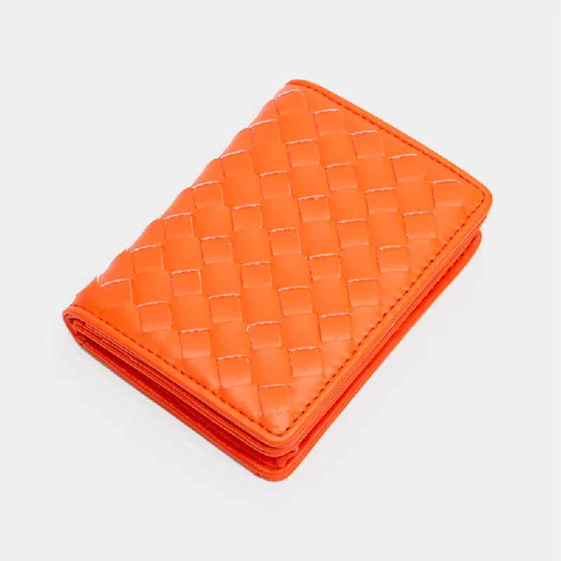 Vegan Leather Basket Weave Card Holder Wallet in Orange Elevate Your Style With Our Handbag Sale Vegan Leather Basket Weave Card Holder Wallet in Orange Elevate Your Style With Our Handbag Sale