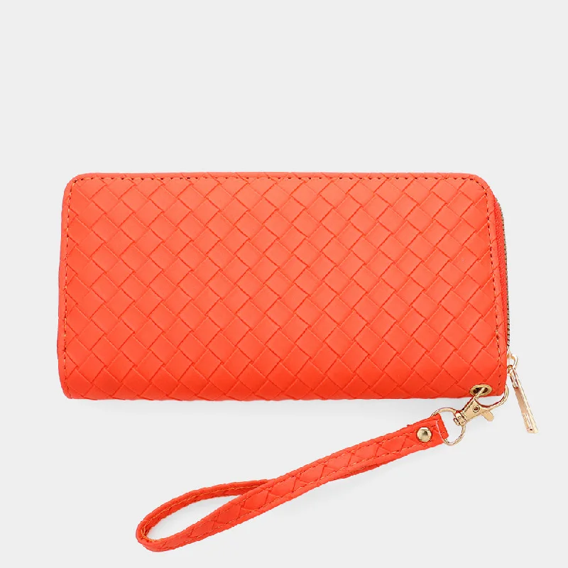 Vegan Leather Basket Weave Wallet with Wristlet in Orange Limited-Stock Bag Clearance – Grab Your Favorite Now Vegan Leather Basket Weave Wallet with Wristlet in Orange Limited-Stock Bag Clearance – Grab Your Favorite Now