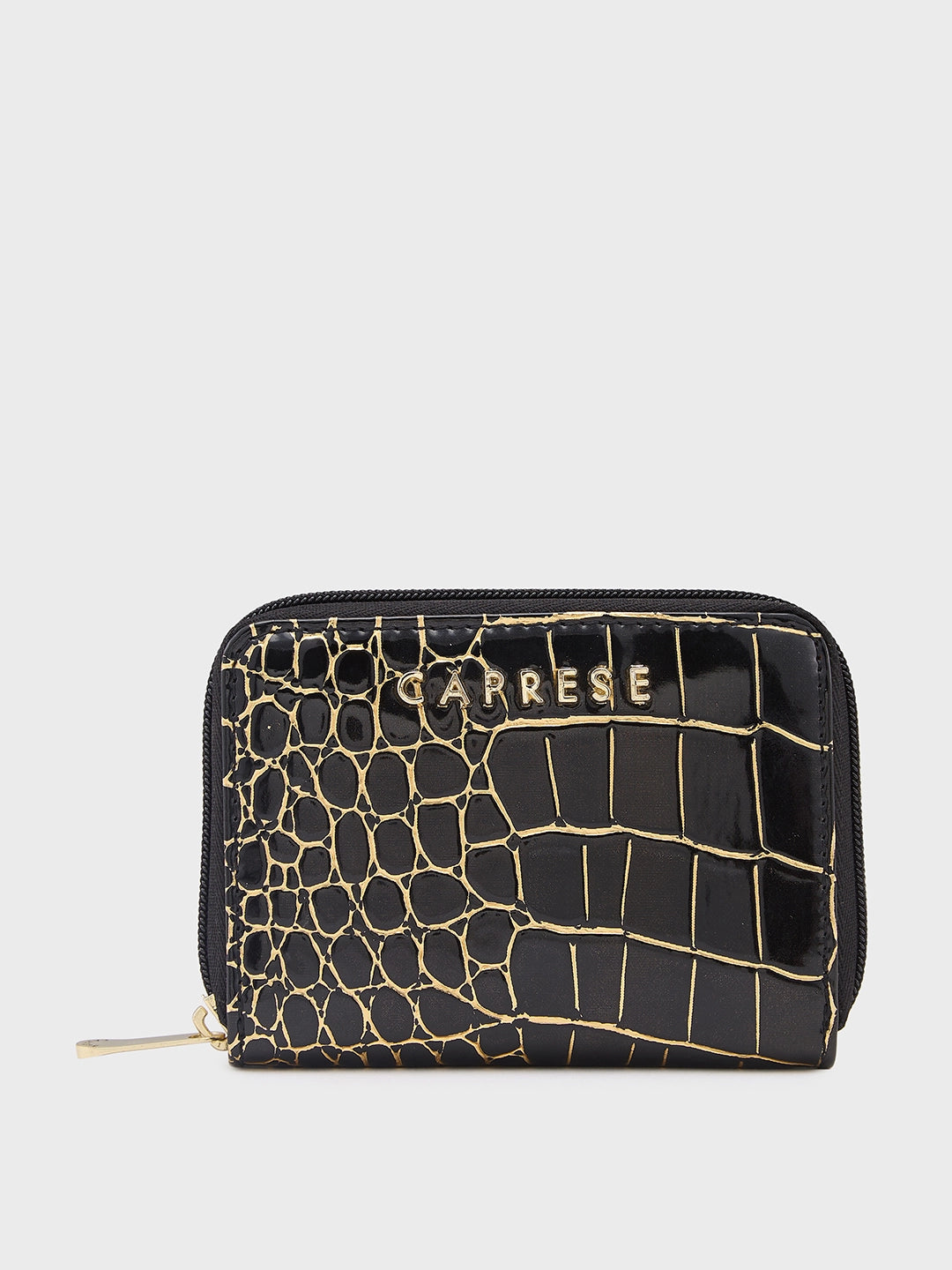Caprese Miranda Zip Around Wallet Small Croco Black High-End Bags, Low-End Prices