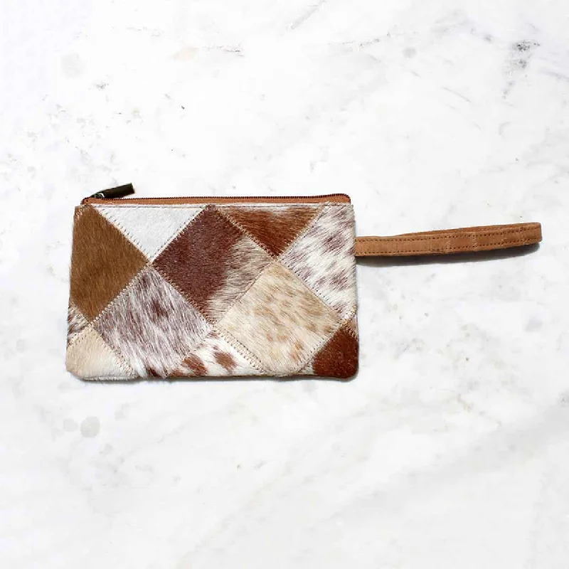 Astrid Hide Wristlet in White/Brown