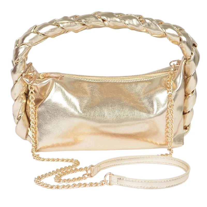 Metallic Faux Leather Braided Handle Shoulder Bag / Crossbody Shoulder Bags, Best Deals Today