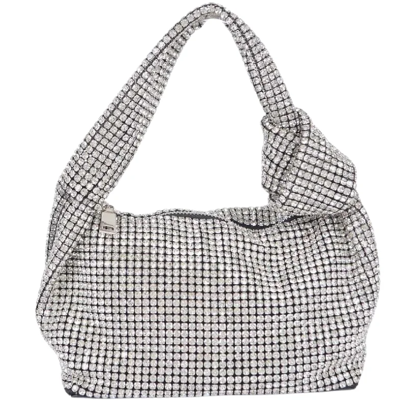 Rhinestone Mesh Evening Bag with Knotted Side Handle Statement Bags, Shop Today